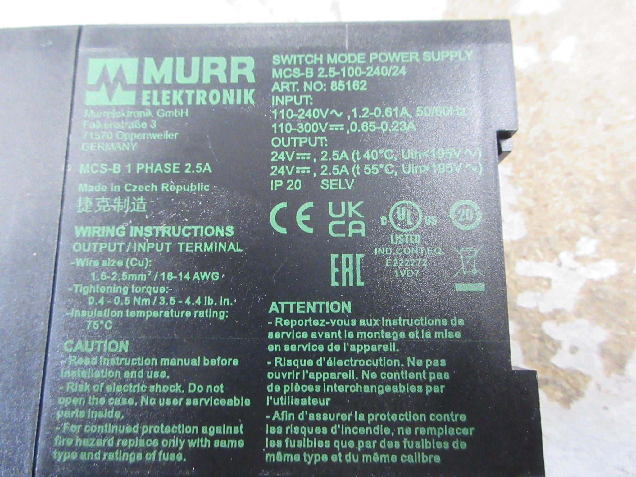 Murr Elektronik MCS-B 2.5-100-240/24 Power Supply 85162 Used