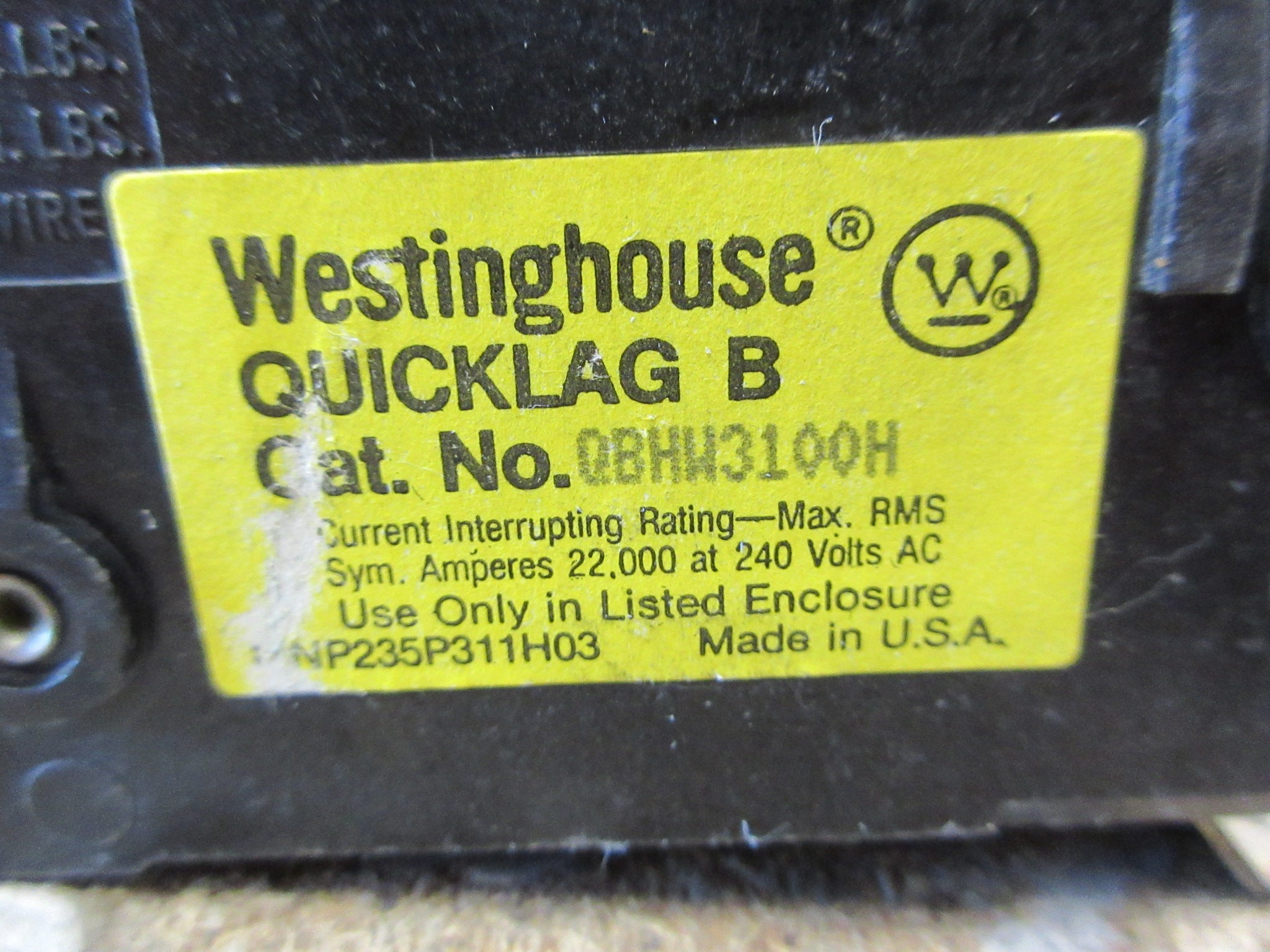Westinghouse Quicklag B Bolt-On Circuit Breaker QBHW3100H 100A 240V 3P Used
