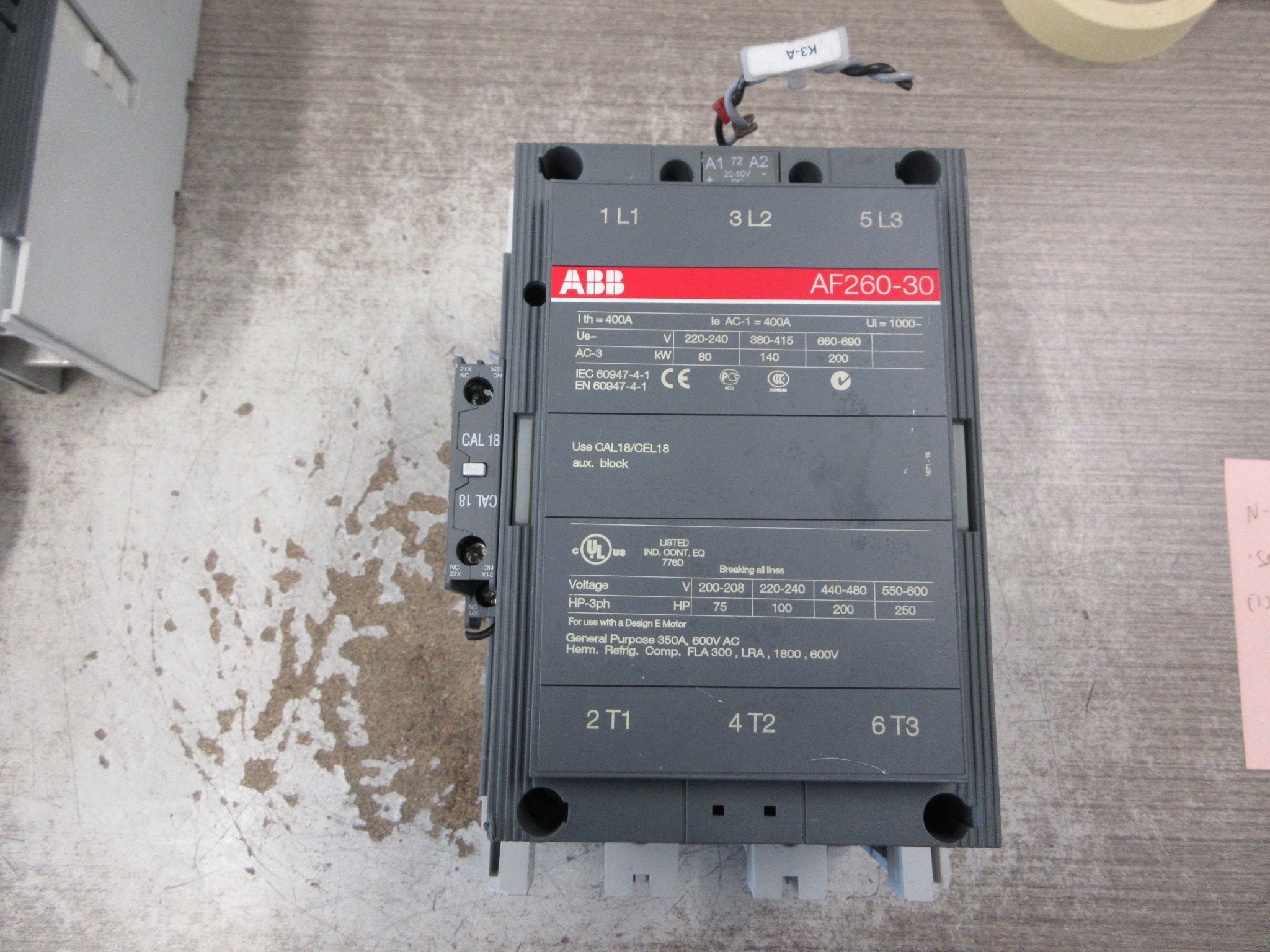 ABB Contactor AF260-30 20-60VDC Coil 350A 600V (1) Aux Contact Used