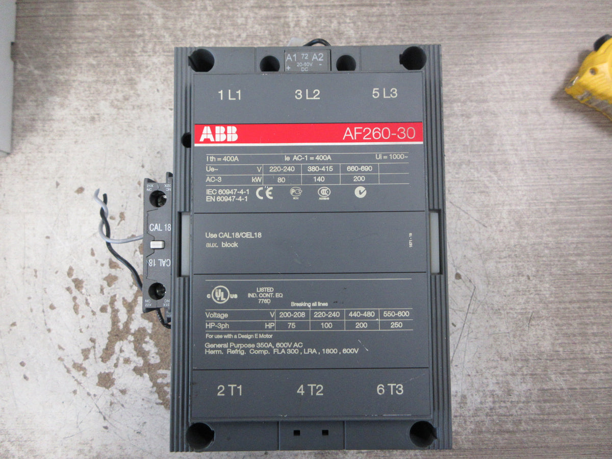 ABB Contactor AF260-30 20-60VDC Coil 350A 600V (1) Aux Contact Used