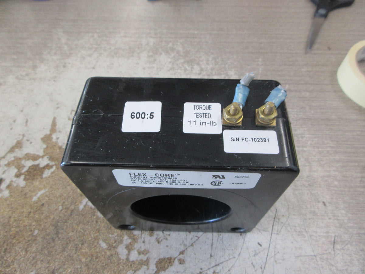 Flex-Core Current Transformer 194-601 Ratio 600:5A 600V 50-400Hz 10KV BIL Used