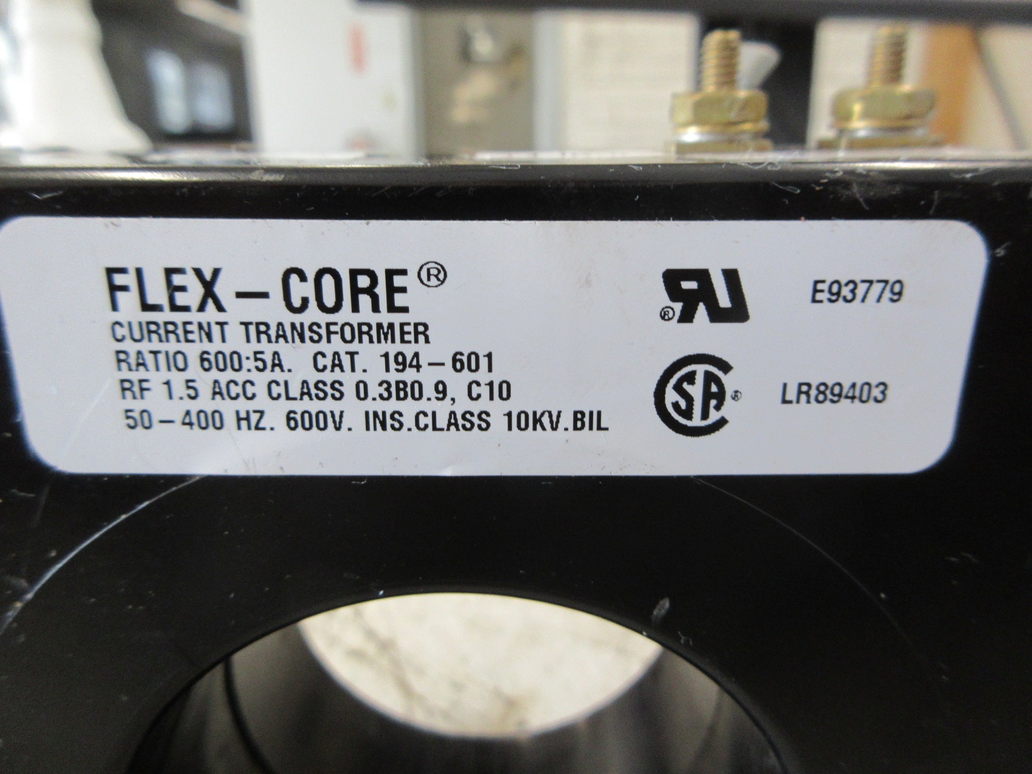 Flex-Core Current Transformer 194-601 Ratio 600:5A 600V 50-400Hz 10KV BIL Used