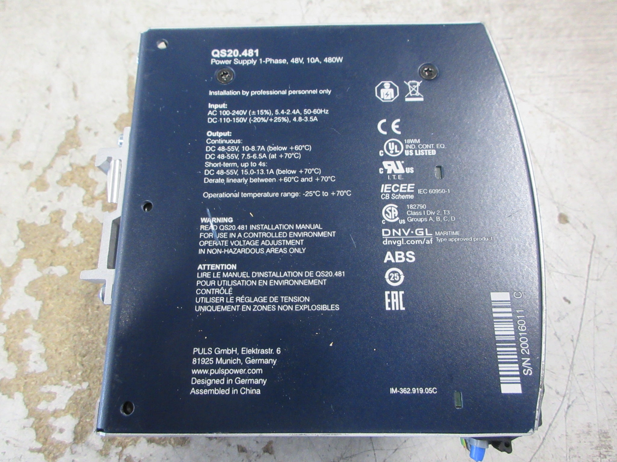 Puls Dimension Power Supply QS20.481 480W *Bent Case* *No DIN-Rail Mount* Used