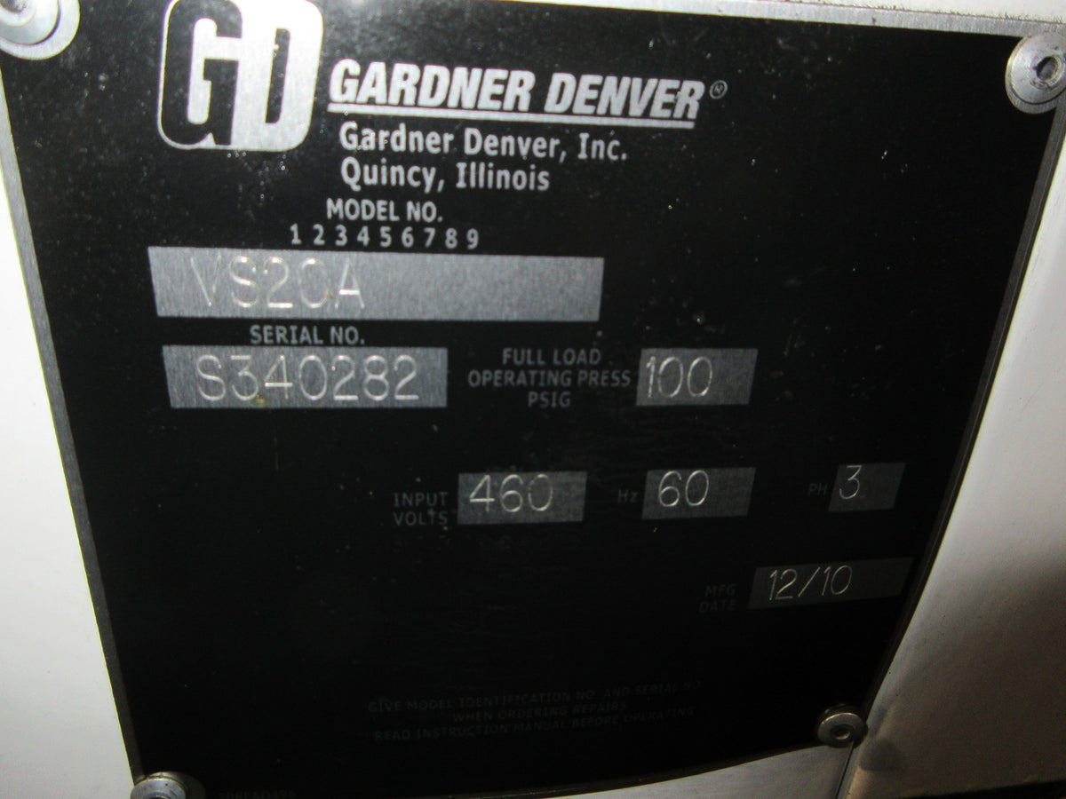 Gardner Denver VS Series Variable Speed Rotary Screw Air Compressor VS20A Used