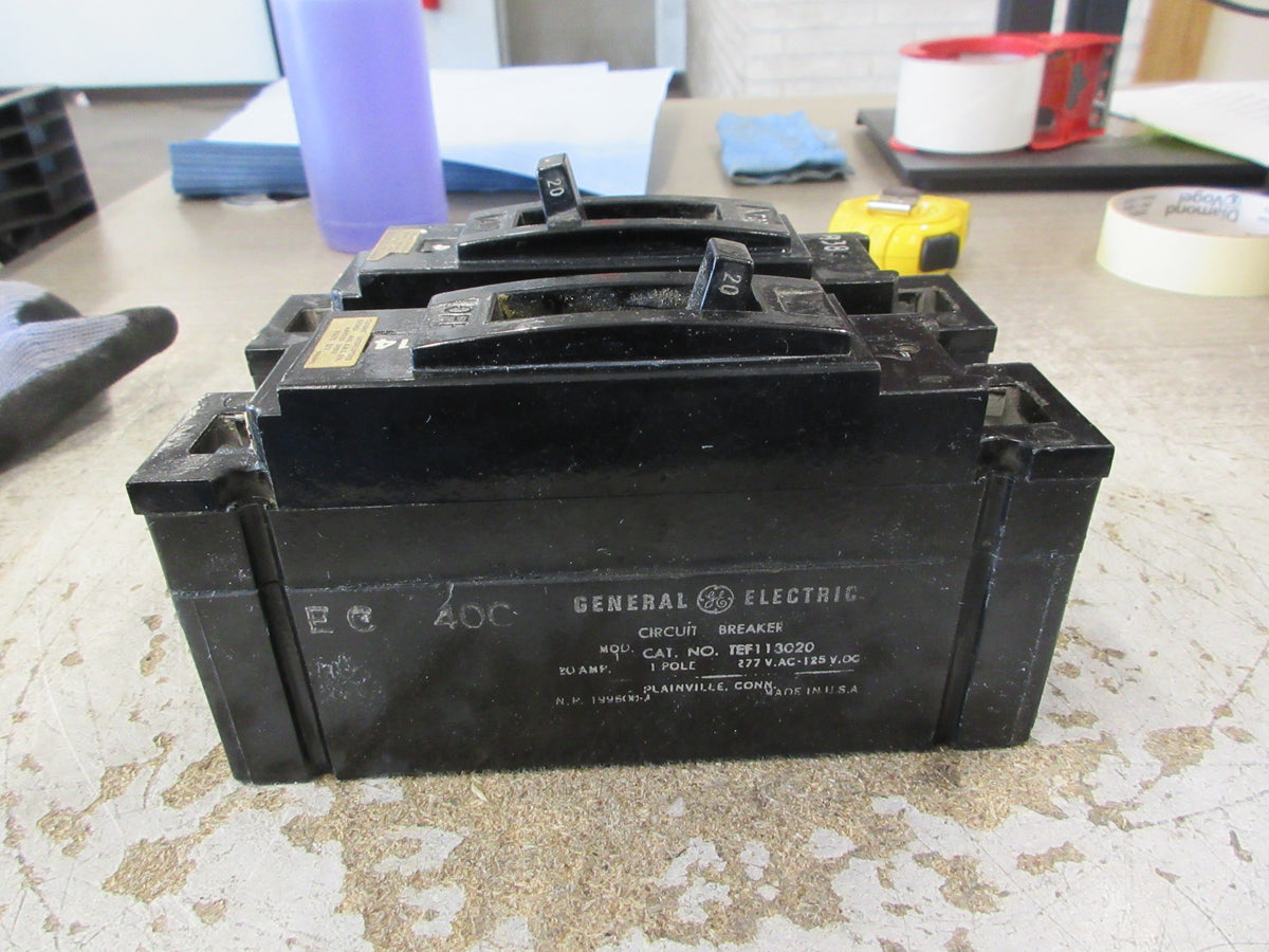 GE Circuit Breaker TEF113020 20A 277V 1P *Lot of 2* Used