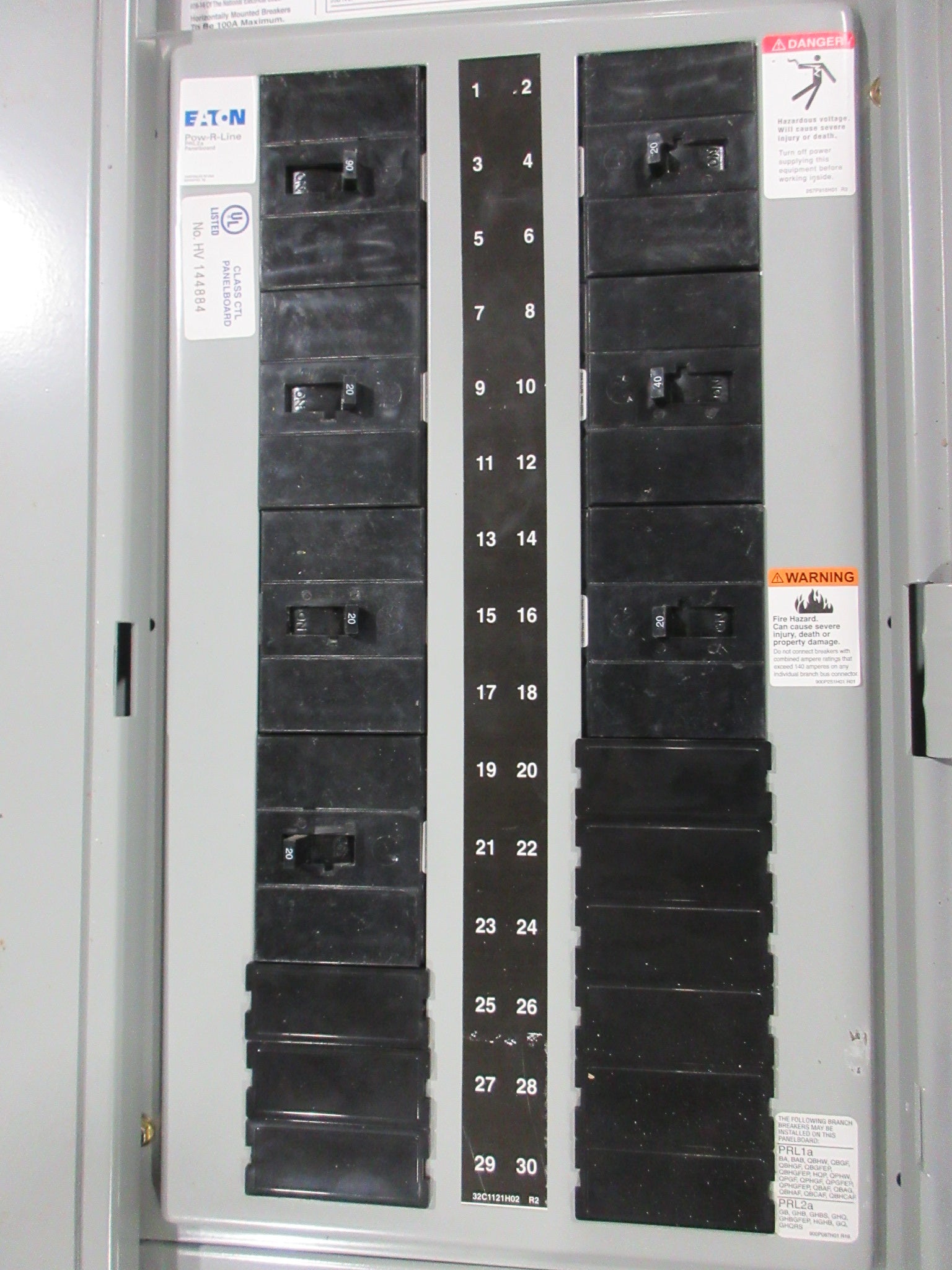 Eaton Main Breaker Circuit Breaker Panel PRL2A 100A Main 100A Max Used
