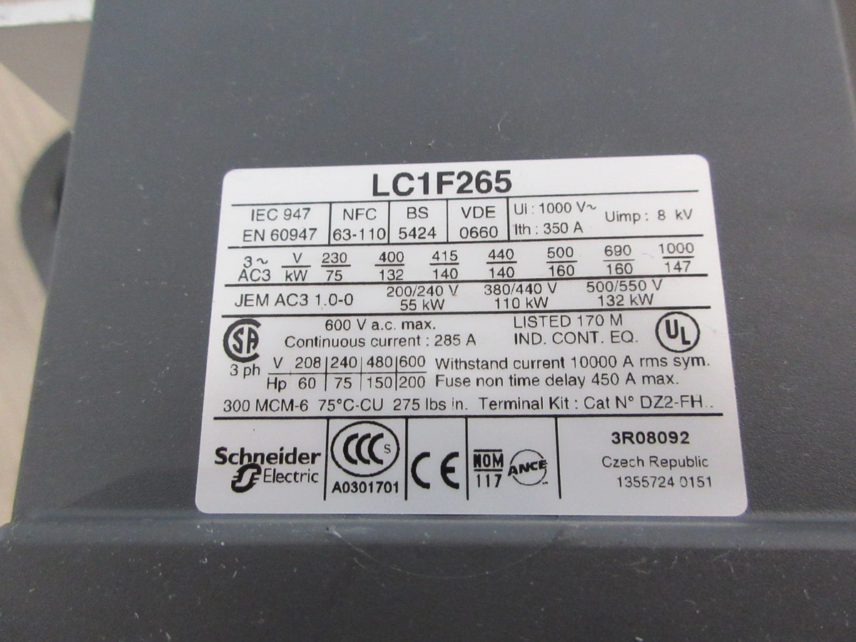 Telemecanique Contactor LC1F265 480-500V Coil 40-400 Hz 285A 600V Used