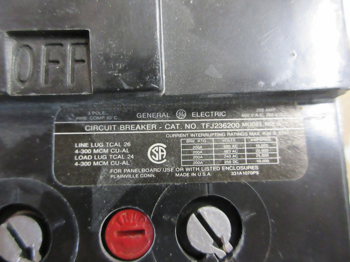 GE Circuit Breaker TFJ236200 Mod. 5 200A 600V *Chipped Corner* Used