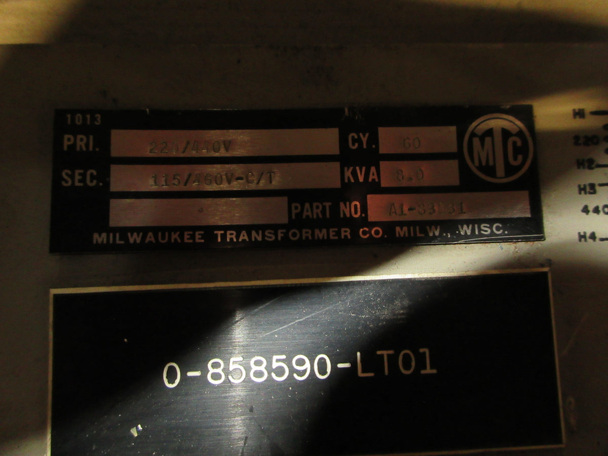 MTC Transformer A1-83031 8 KVA Pri: 220/440V Sec: 115/460V 60Hz Used
