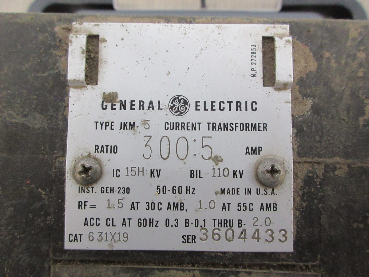 GE Type JKM-5 Current Transformer 631X19 Ratio 300:5A 50-60Hz 110KV BIL Used
