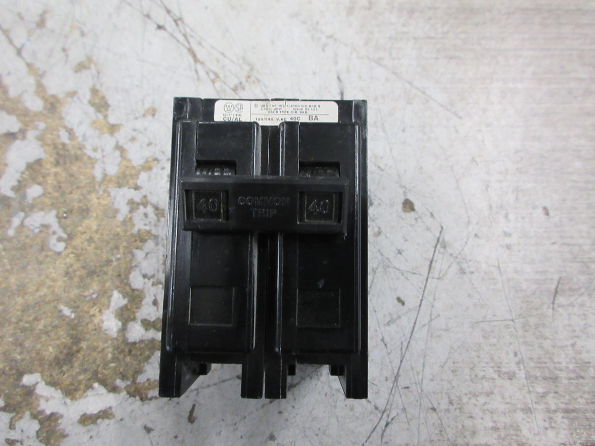 Westinghouse Type BA Bolt-On Circuit Breaker BA240 40A 120/240V 2P Used