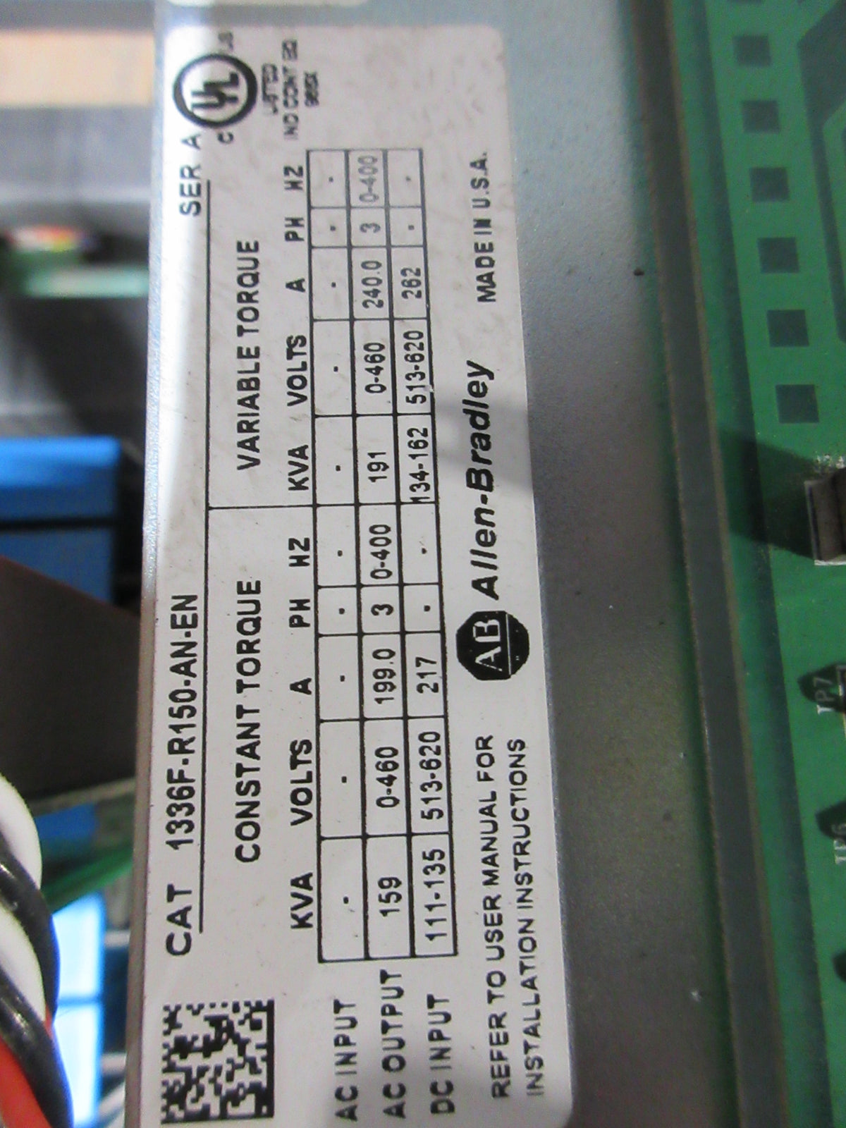 Allen-Bradley 1336 Plus II AC Drive 1336F-R150-AN-EN Ser. A 150HP Used