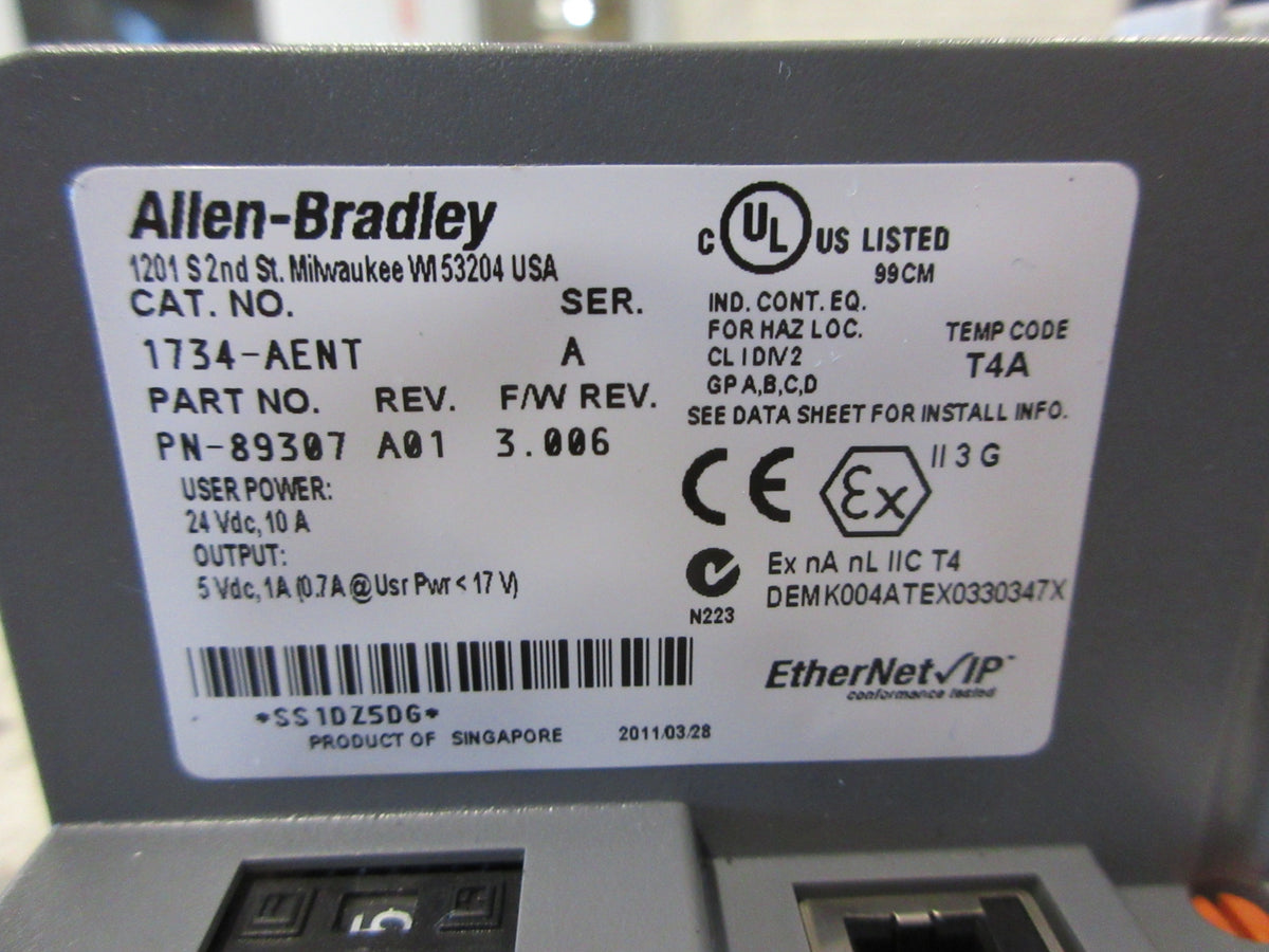 Allen-Bradley Point I/O Ethernet Network Adapter 1734-AENT Ser. A Rev. A01 Used