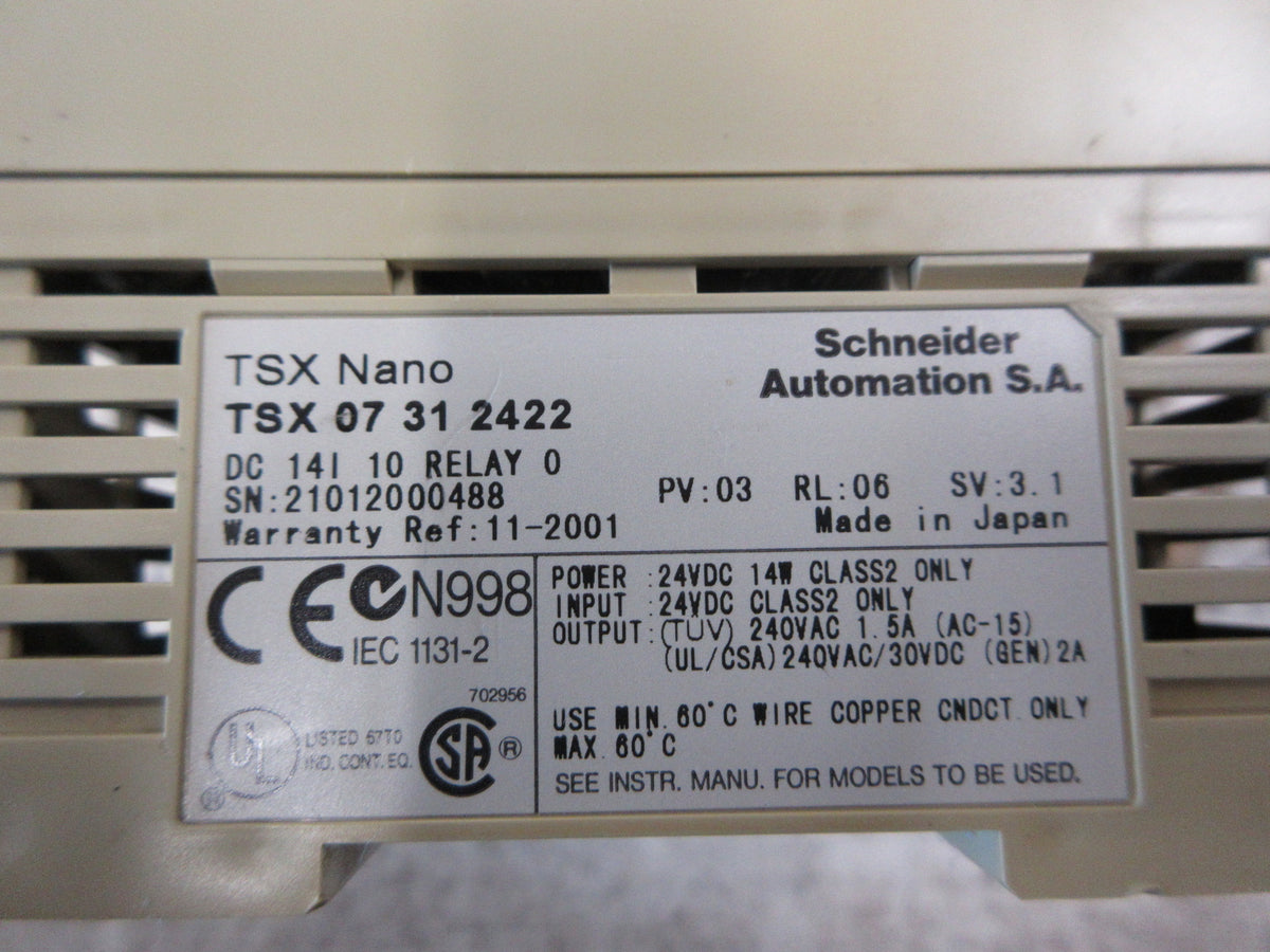 Schneider Automation Modicon TSX Nano I/O Module TSX 07 31 2422 PV: 03 Used