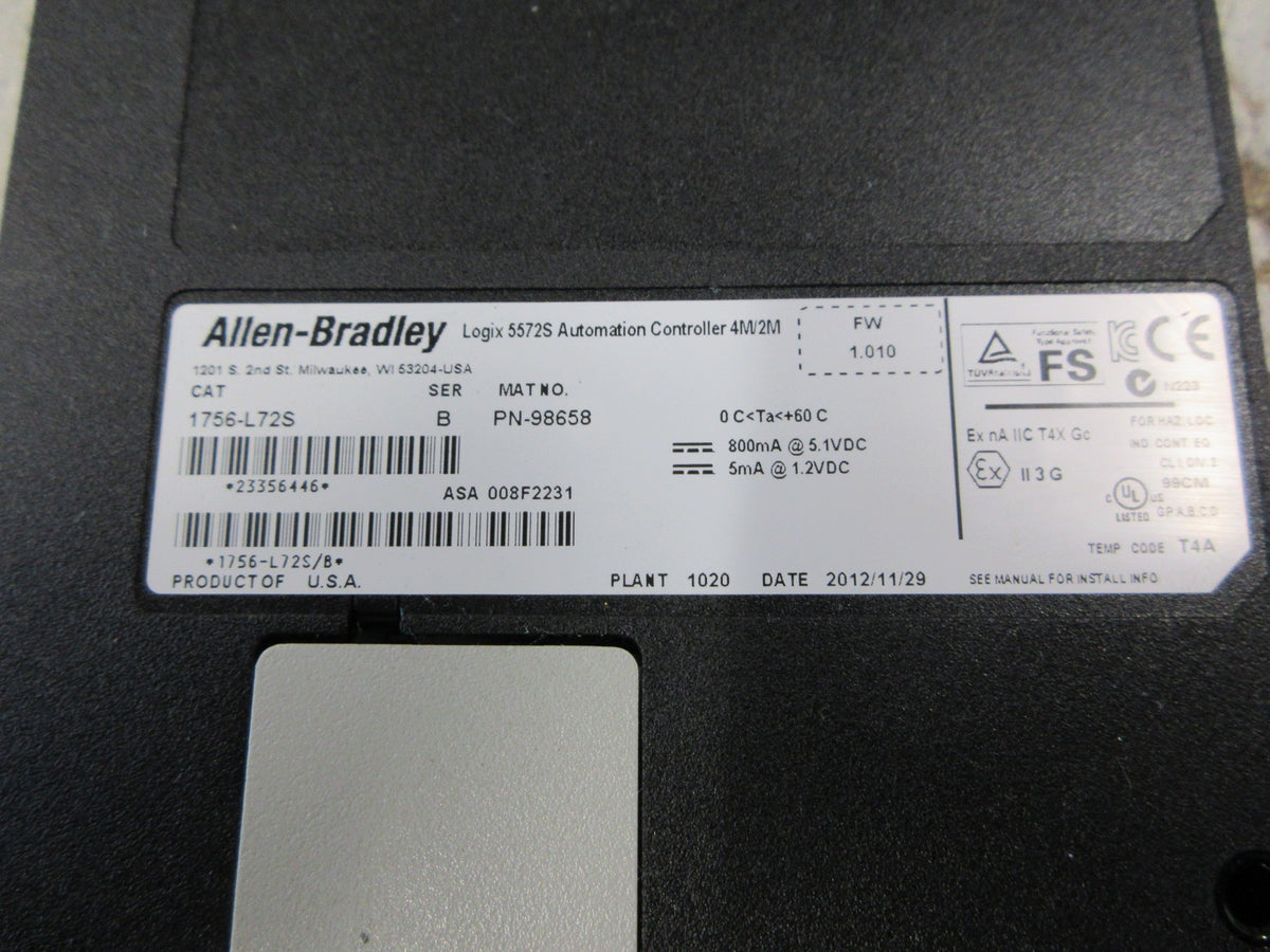 Allen-Bradley Logix 5572S Automation Controller 1756-L72S Ser. B F/W: 1.010 Used
