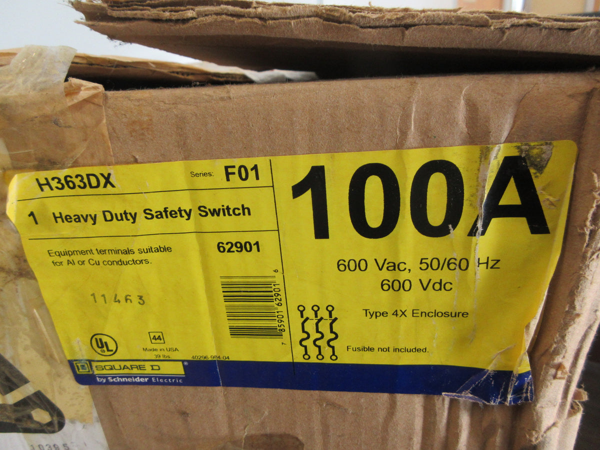 Square D Heavy Duty 4X Fusible Safety Switch/Disconnect H363DX 100A New Surplus