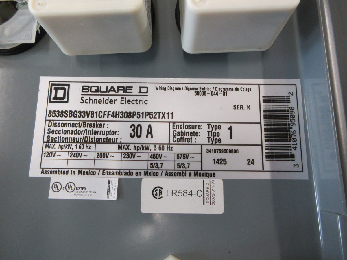 Square D Fusible Size 0 Combination 8538SBG33V81CFF4H308P51P52TX11 New Surplus