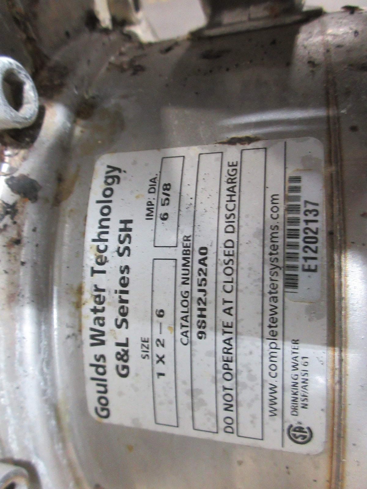Goulds G&L Series SSH Stainless Steel Pump 9SH2J52A0 5HP 3470RPM 1100GPM Used