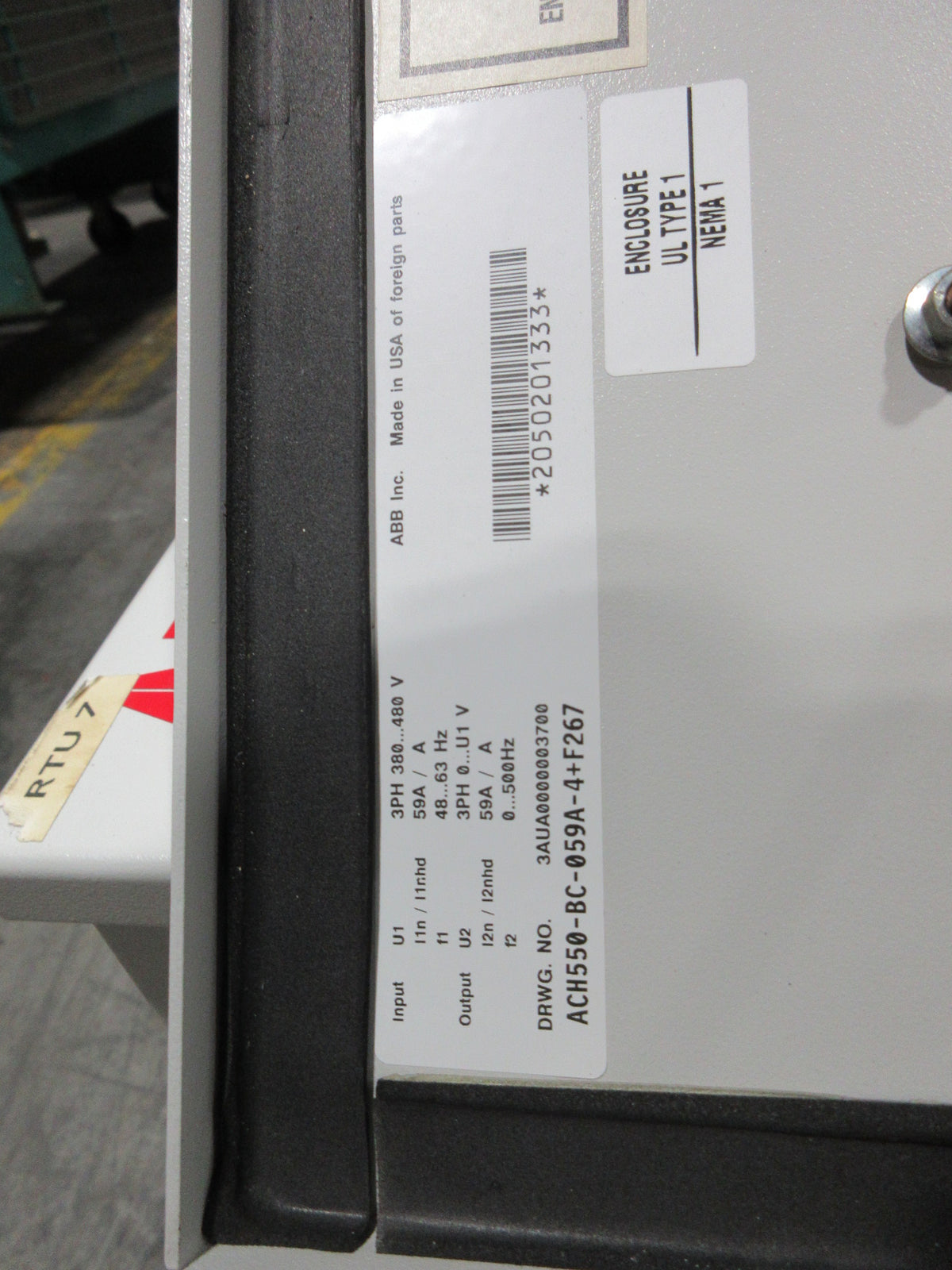 ABB ACH550 AC Drive W/Bypass ACH550-BC-059A-4+F267 40HP 3Ph Used