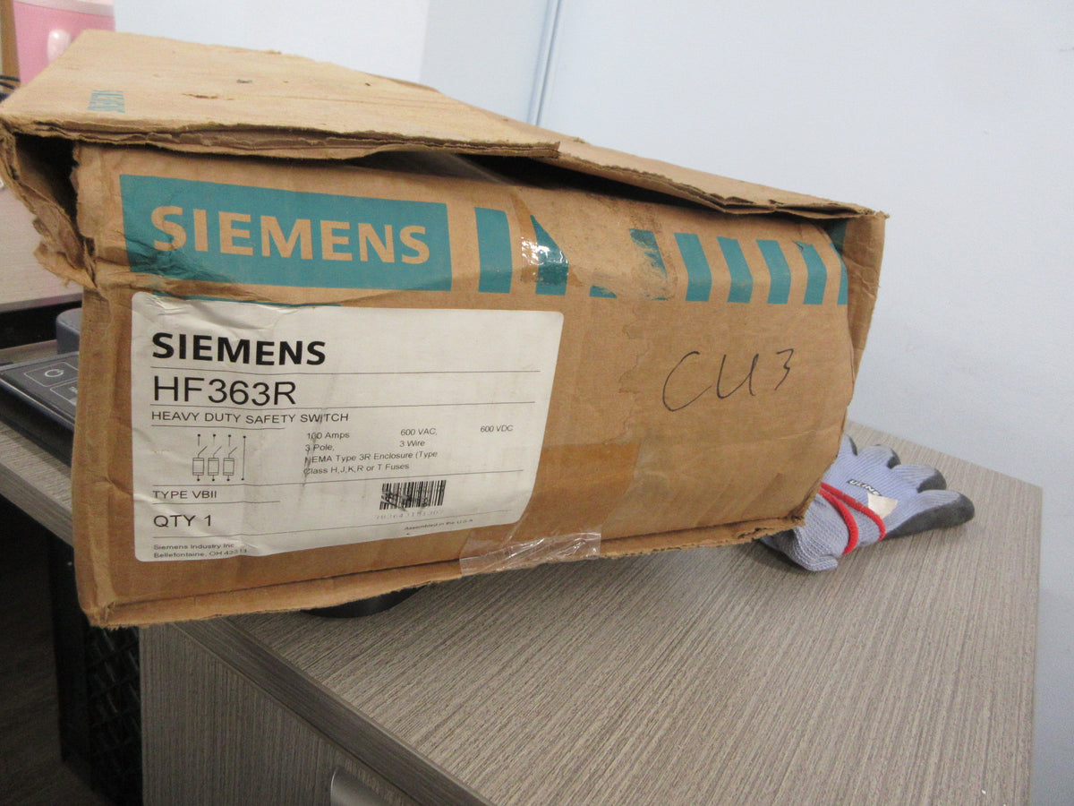 Siemens 3R Fusible Safety Switch/Discinnect HF363R 100A 600V 3P New Surplus