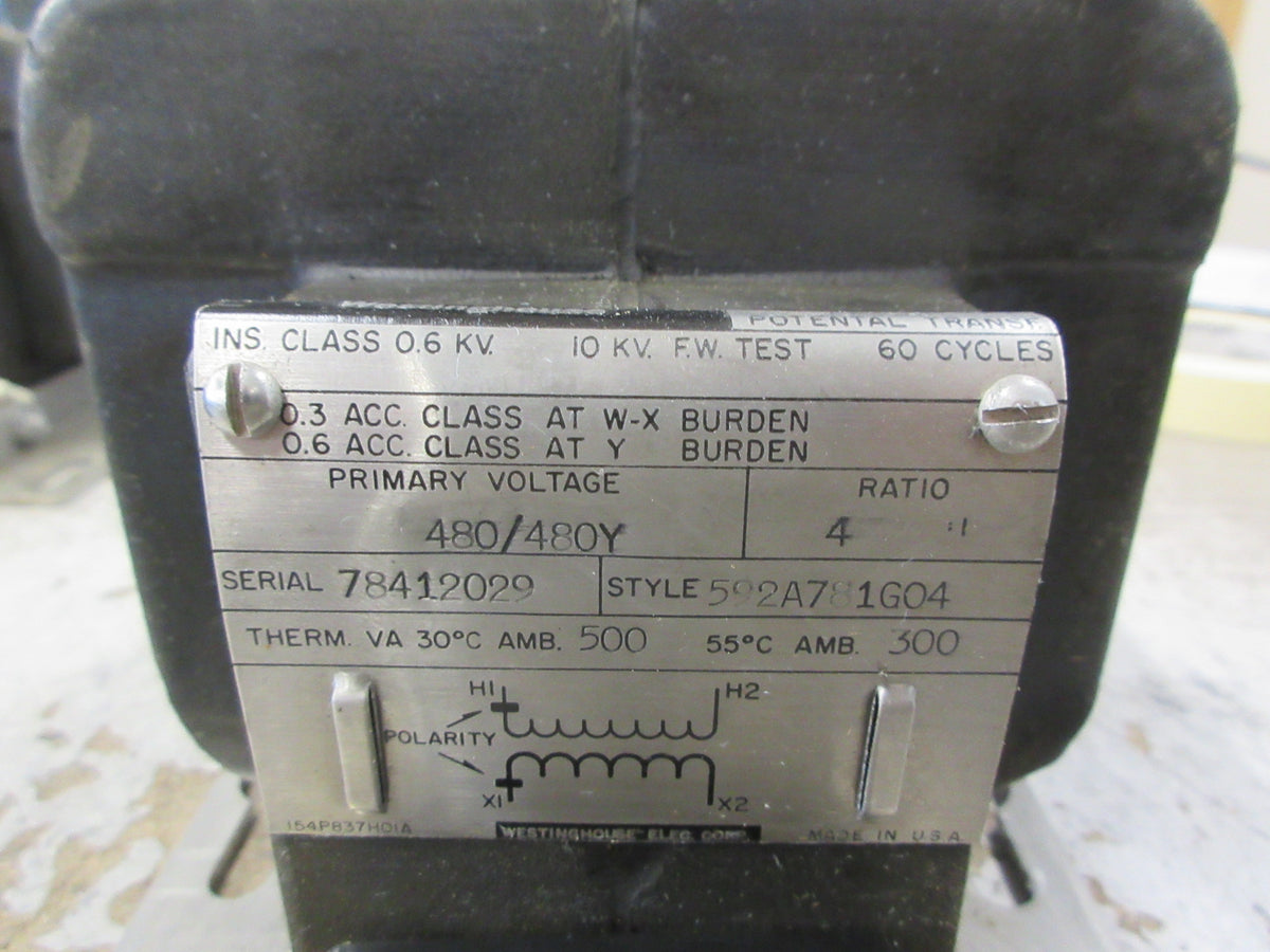 Westinghouse PXA-10 Potential Transformer 592A781G04 Pri: 480Y/480V Used