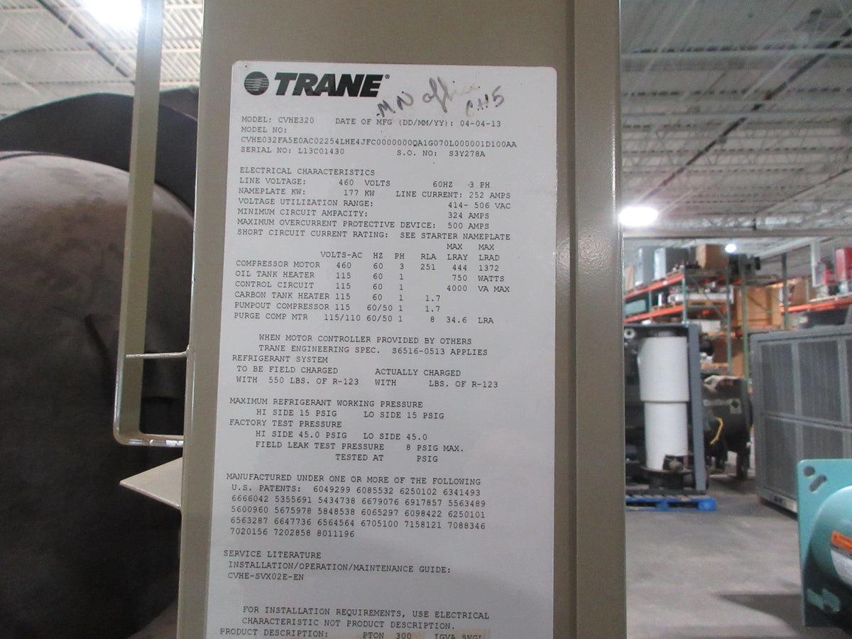 Trane CVHE320 Water Cooled Chiller CVHE032FA5E0A… 320 Ton 460V 14,658 Hours Used