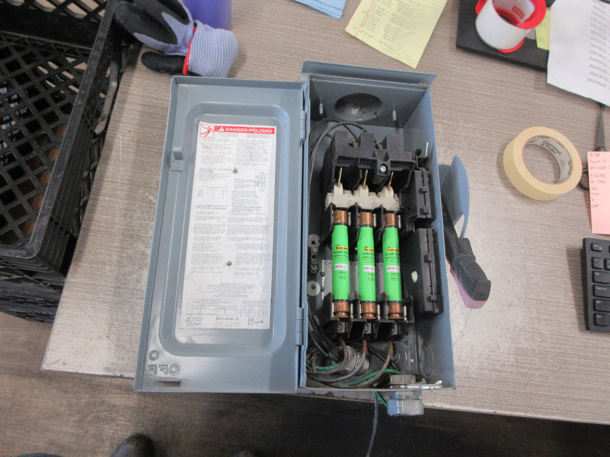 Square D 3R Fusible Safety Switch/Disconnect H361RB Ser. F05 30A 600V 3P Used
