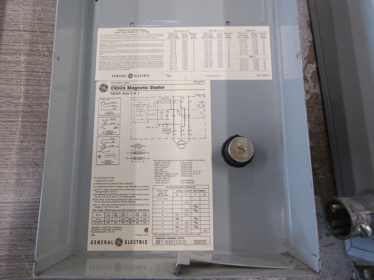 GE Enclosed Size 1 Starter CR306C1**ACWA 230-460V Coil 27A 600V Used