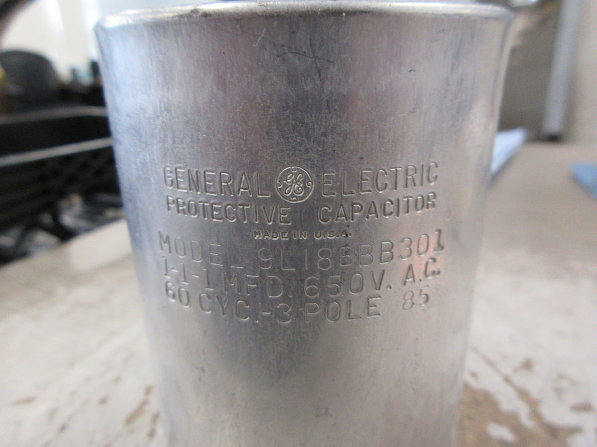 GE Capacitor 9L18BBB301 1-1-1 MFD 650V 60Hz 3P Used