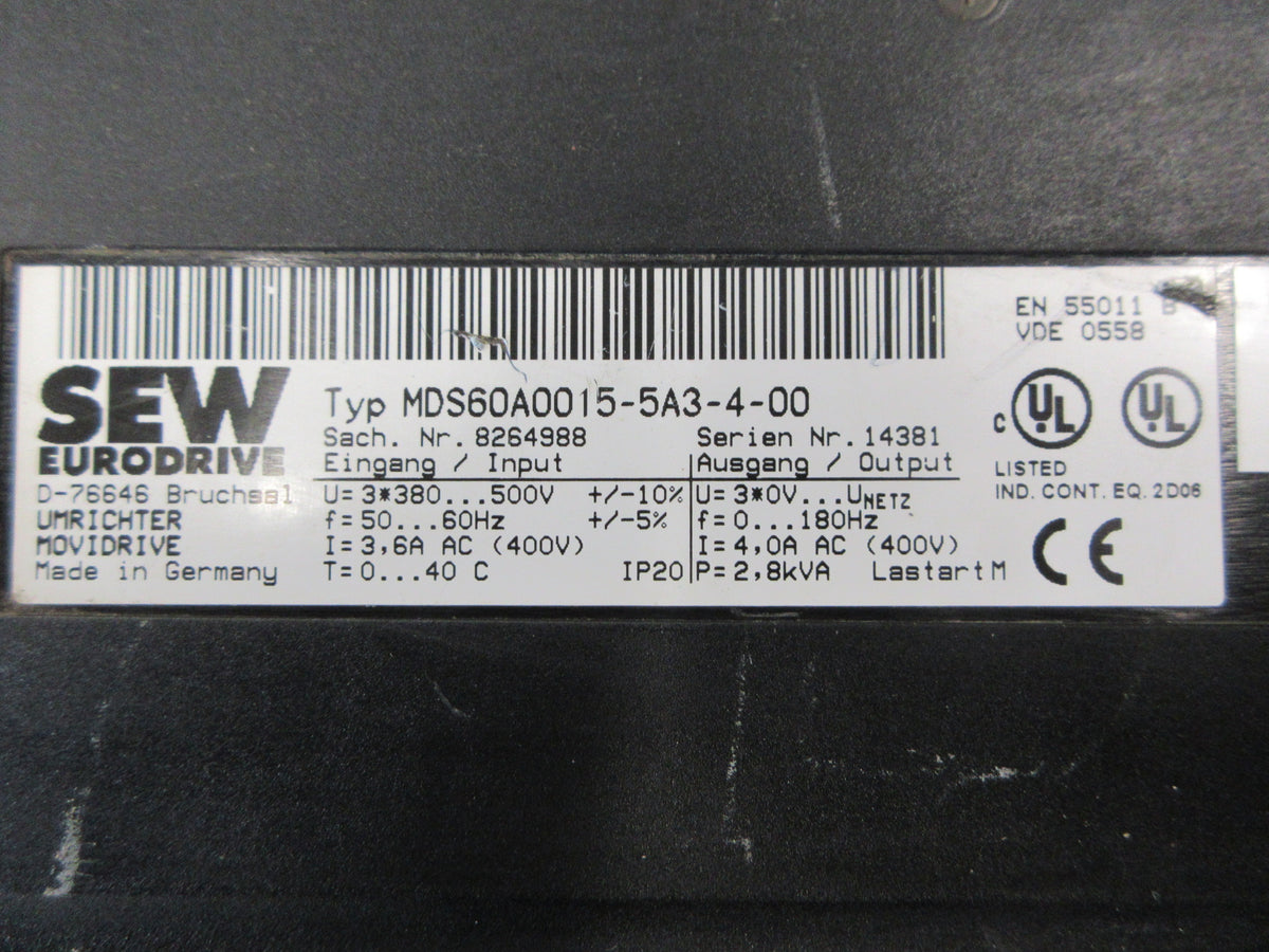 Sew-Eurodrive Movidrive AC Drive MDS60A0015-5A3-4-00 3HP 3Ph Used