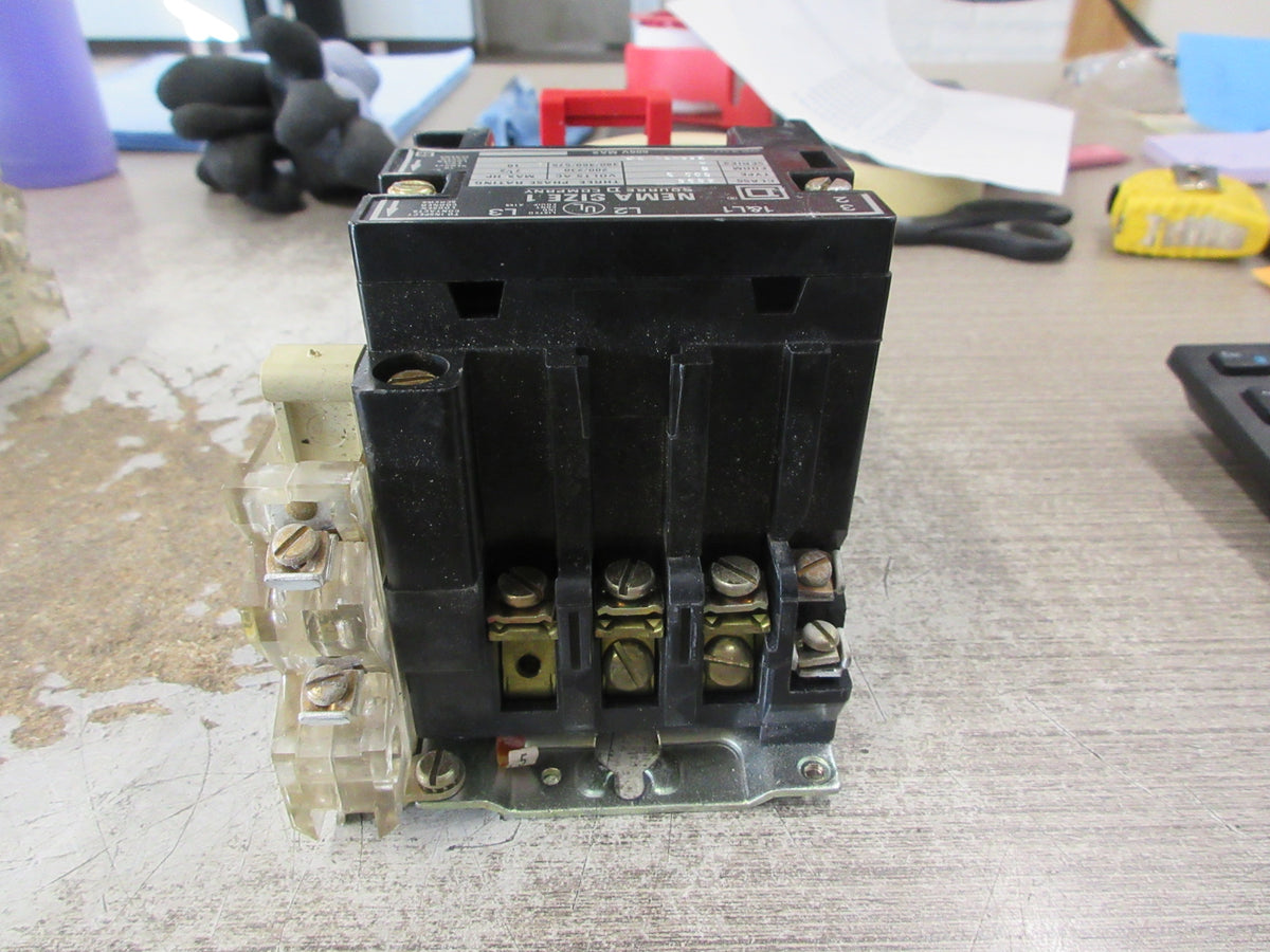 Square D Size 1 Starter 8536 SCO -3 S Ser. A 120V Coil 600V W/Aux Fuse Used