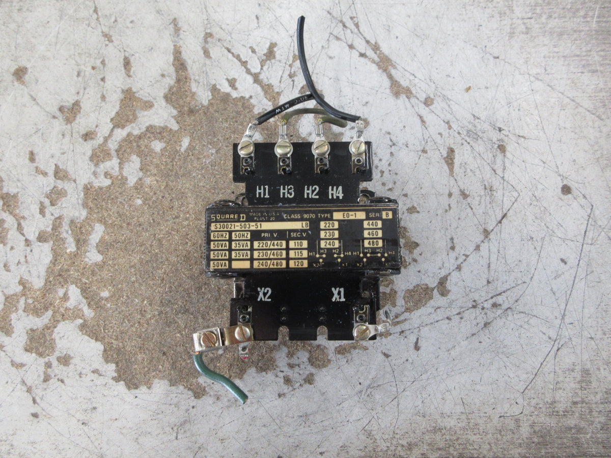 Square D Transformer 9070 E0-1 Ser. B 50VA Pri: 240/480V Sec: 120V Used