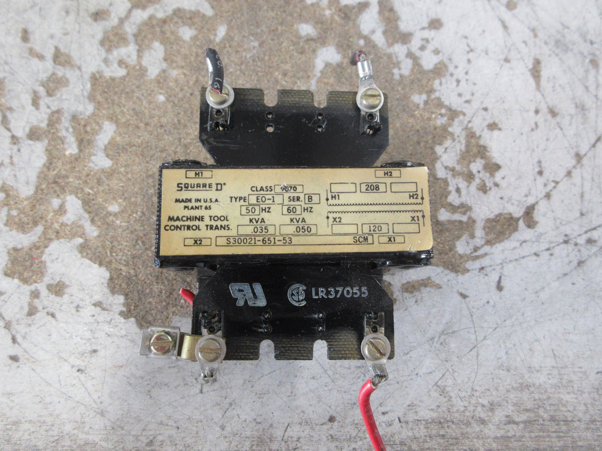 Square D Control Transformer 9070 E0-1 Ser. B 0.050KVA Pri: 208V Sec: 120V Used