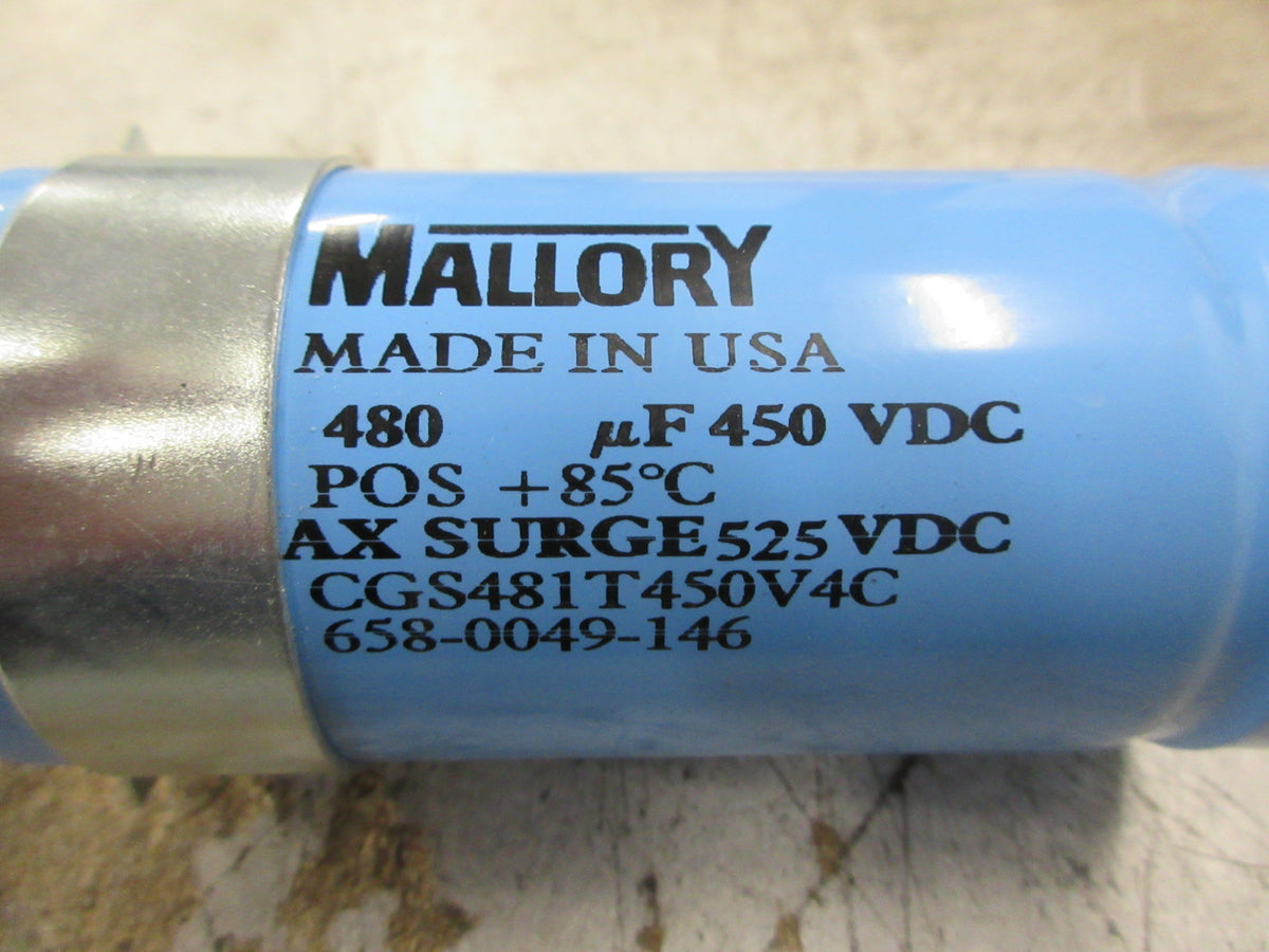 Mallory Capacitor CGS481T450V4C 480uF 450VDC W/Mount Used