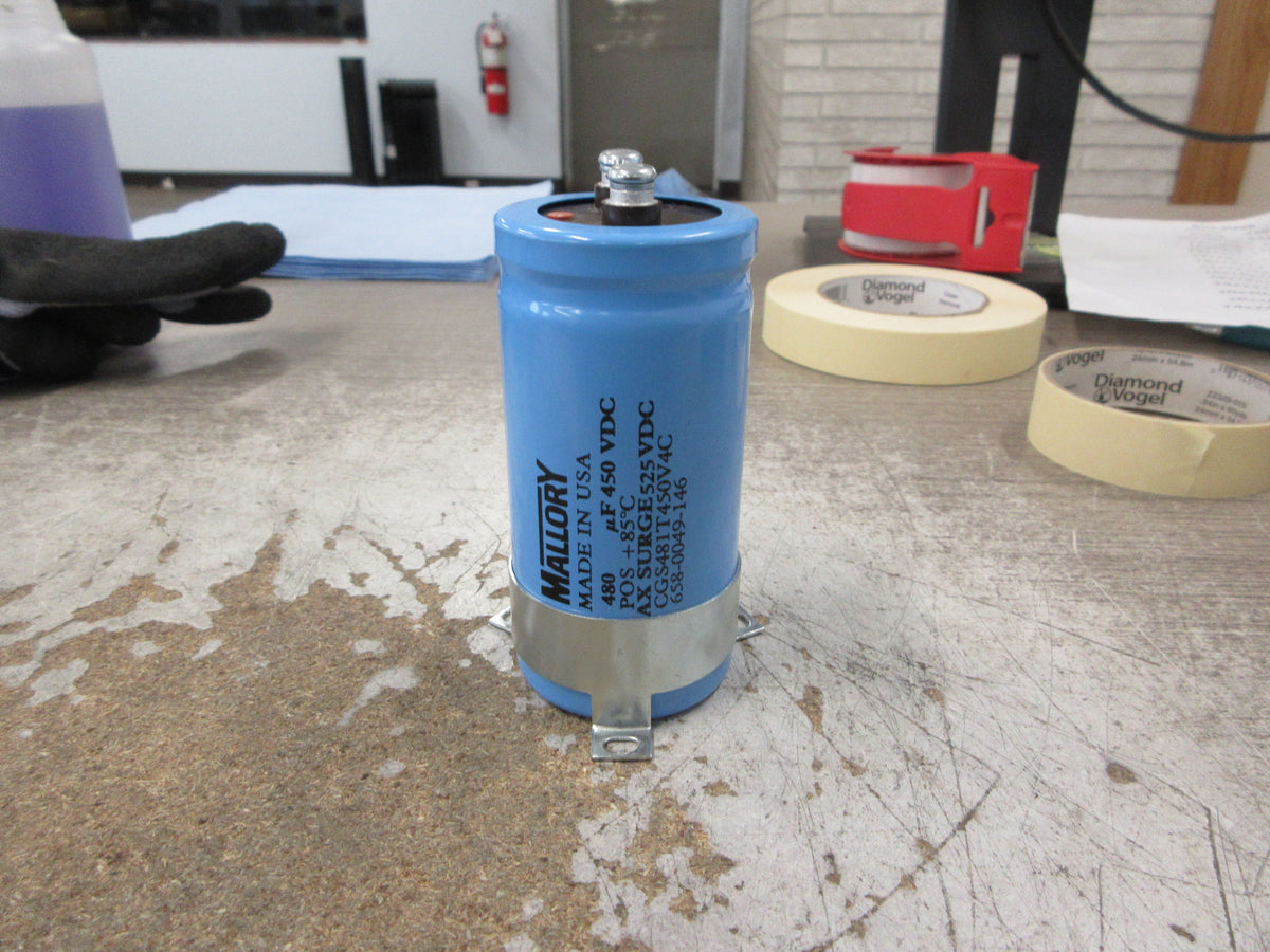 Mallory Capacitor CGS481T450V4C 480uF 450VDC W/Mount Used