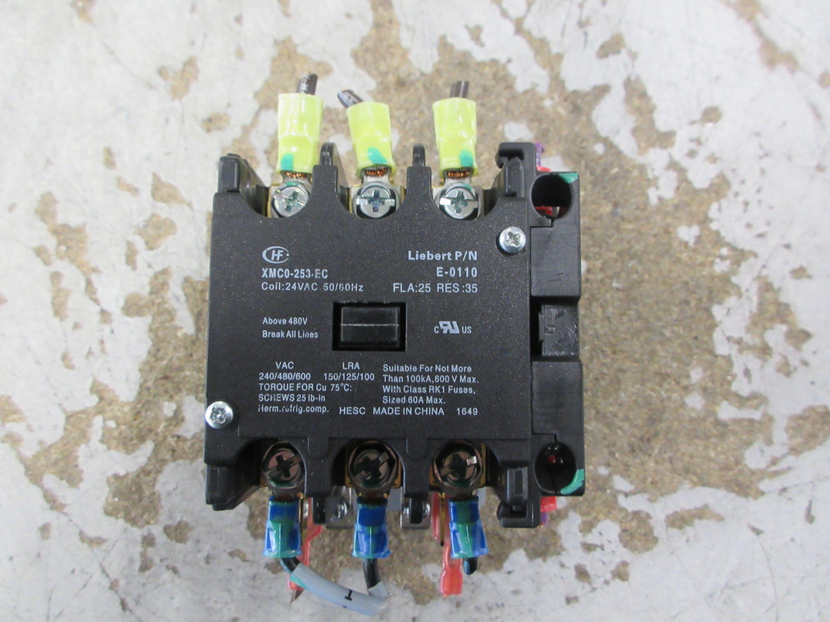 Liebert Contactor E-0110 24V Coil 25A 600V W/Aux Contact Used