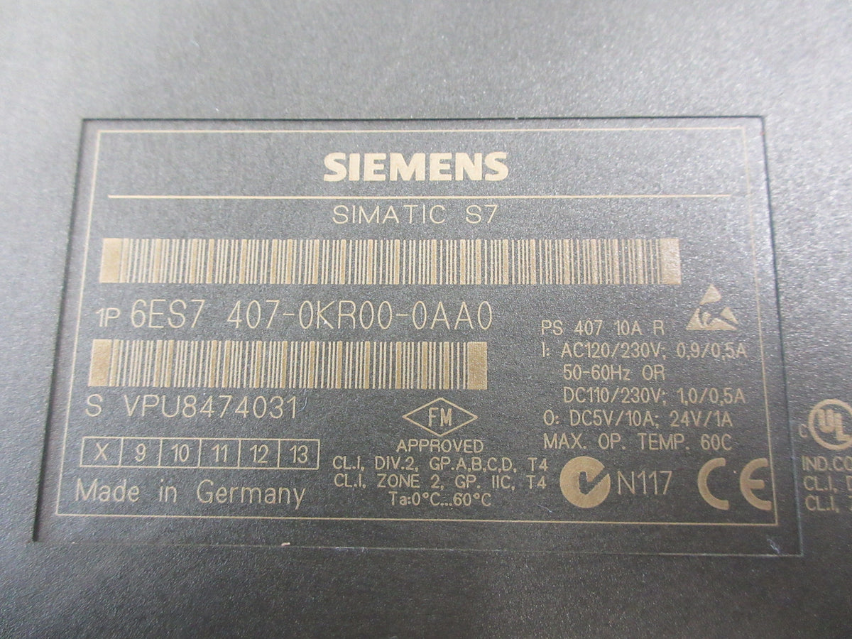 Siemens Simatic S7 Power Supply Module 6S7 407-0KR00-0AA0 Used