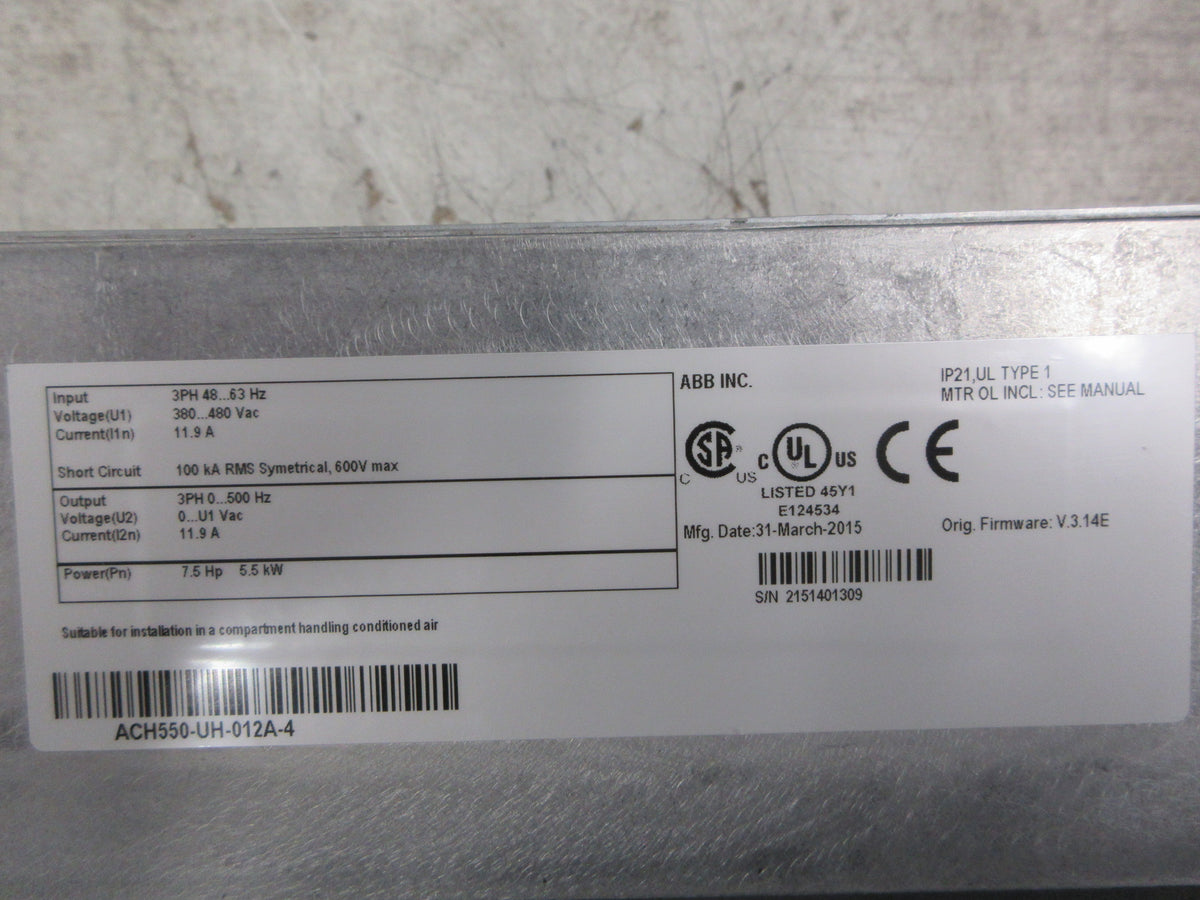 ABB ACH550 AC Drive ACH550-UH-012A-4 7.5HP 3Ph Used