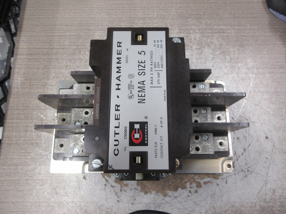 Cutler-Hammer Size 5 Contactor C10GN3 Ser. A1 120V Coil 270A 575V 3Ph Used