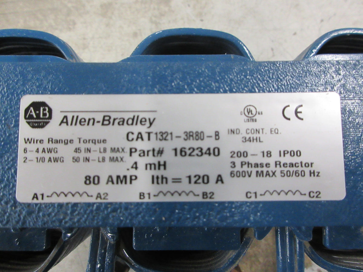 Allen-Bradley 3 Phase Line Reactor 1321-3R80-B 0.4mH 600V 50/60Hz Used