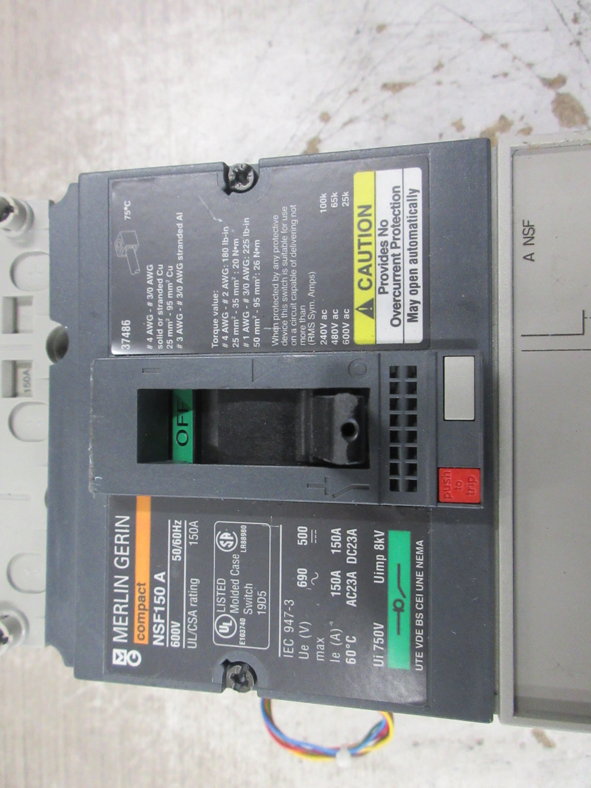 Merlin Gerin Circuit Breaker NSF150A 600V 150A 3P W/Mounting Base Used