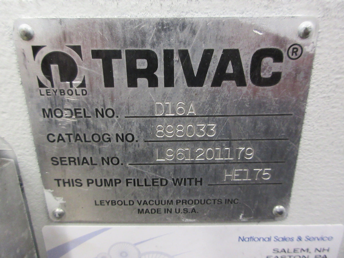 Leybold Trivac D16A Vacuum Pump 898033 1HP 200-230/460V 14.1 CFM New Surplus