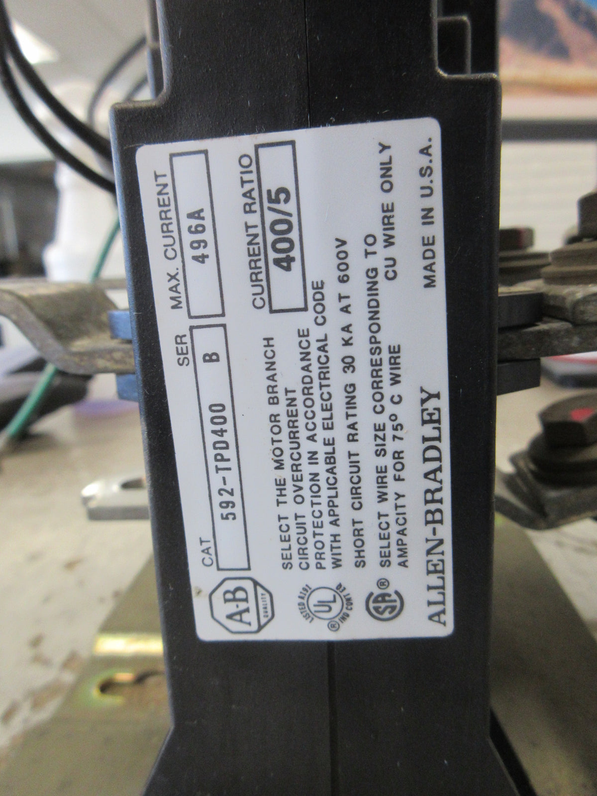 Allen-Bradley Current-Transformer w/Overload 592-TPD400 496A Ratio 400/5 Used