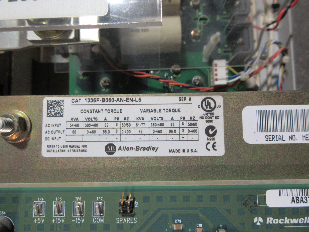 Allen-Bradley 1336 Plus II AC Drive 1336F-B060-AN-EN-L6 Ser. A 60HP 3Ph Used