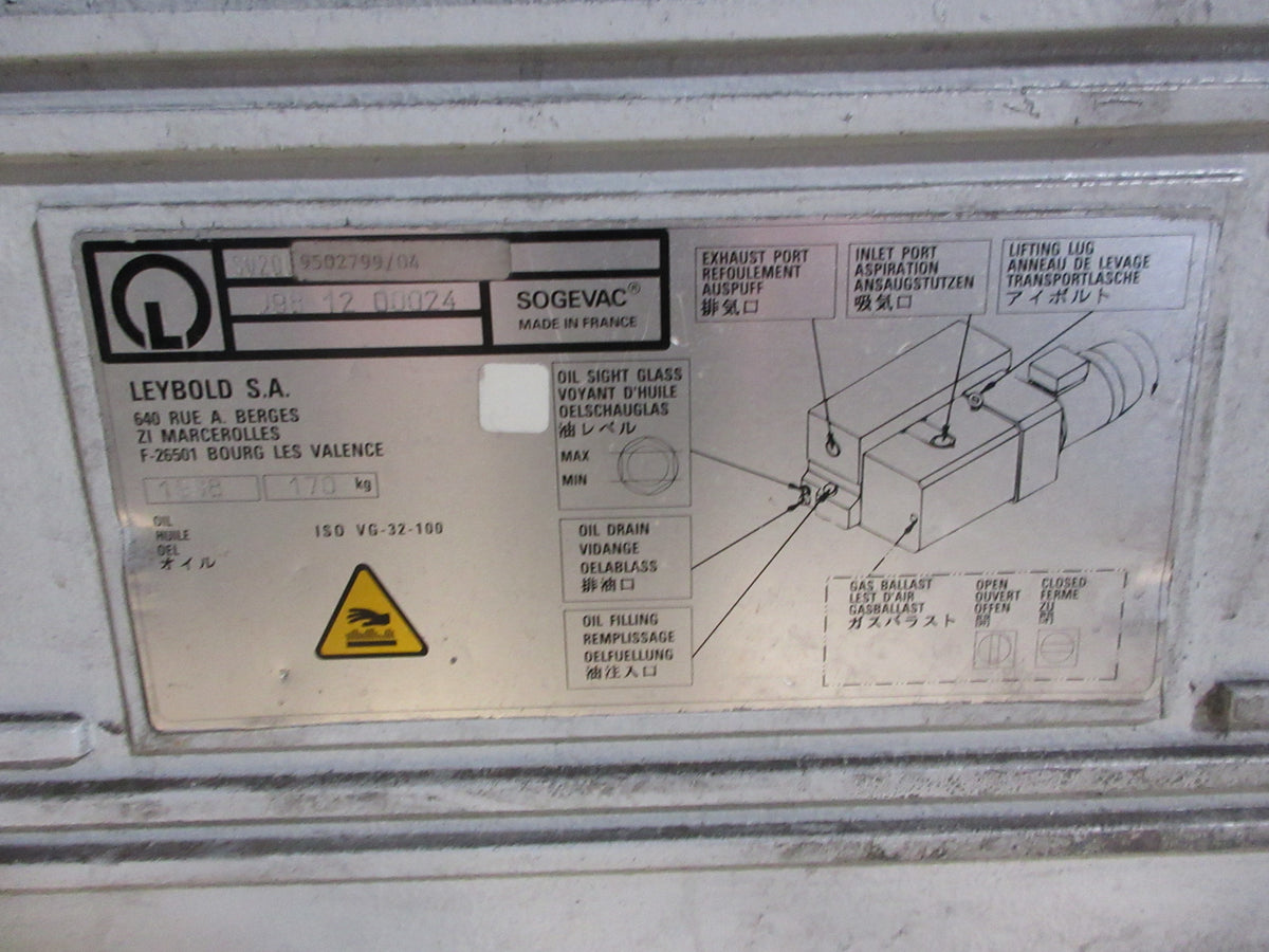 Leybold SogeVac Rotary Vane Vacuum Pump SV200 9502799/04 7.5HP 1750RPM Used