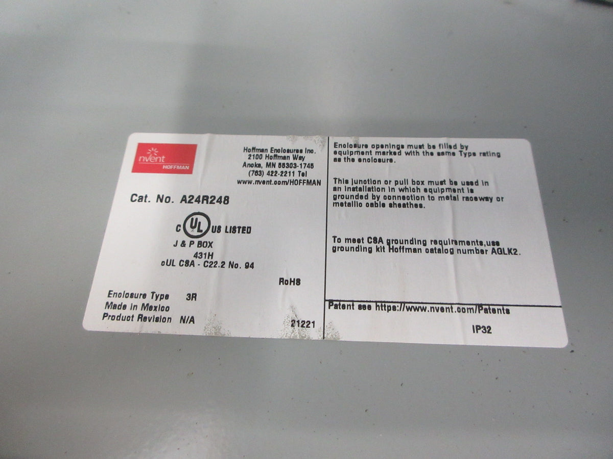 nVent Hoffman 3R Enclosure A24R248 Size: 24"x24"x8" Used