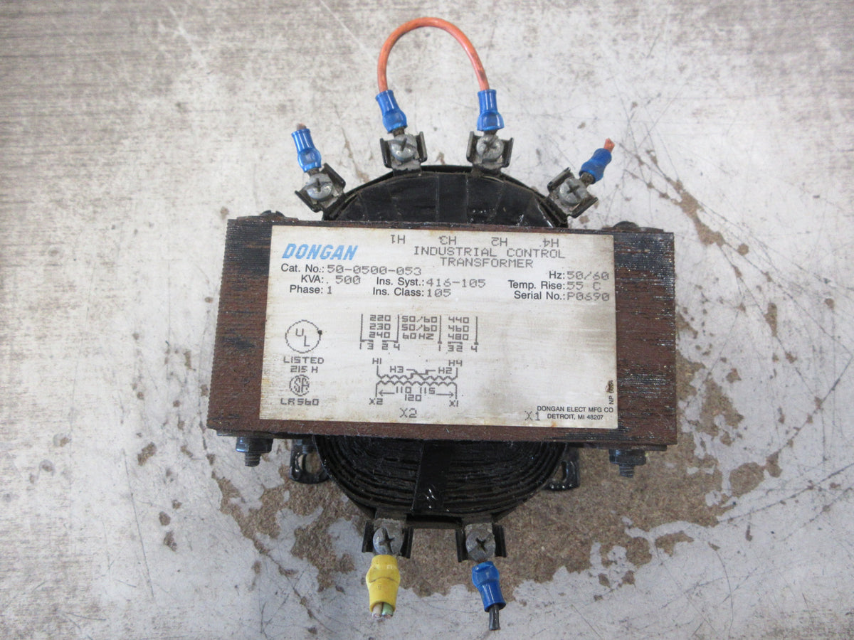 Dongan Control Transformer 50-0500-053 0.500KVA Pri: 240/480V Sec: 120V Used