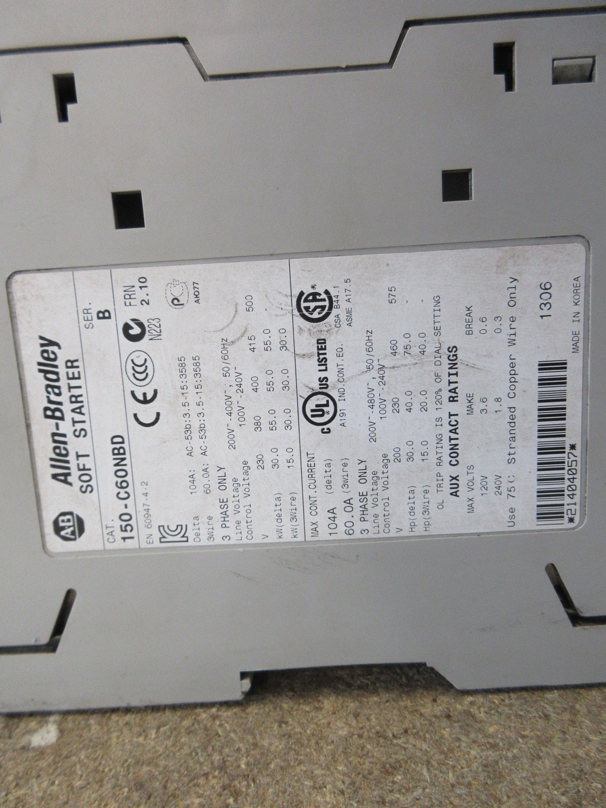 Allen-Bradley SMC-3 Soft Starter 150-C60NBD Ser. B FRN: 2.10 75HP 104A Used