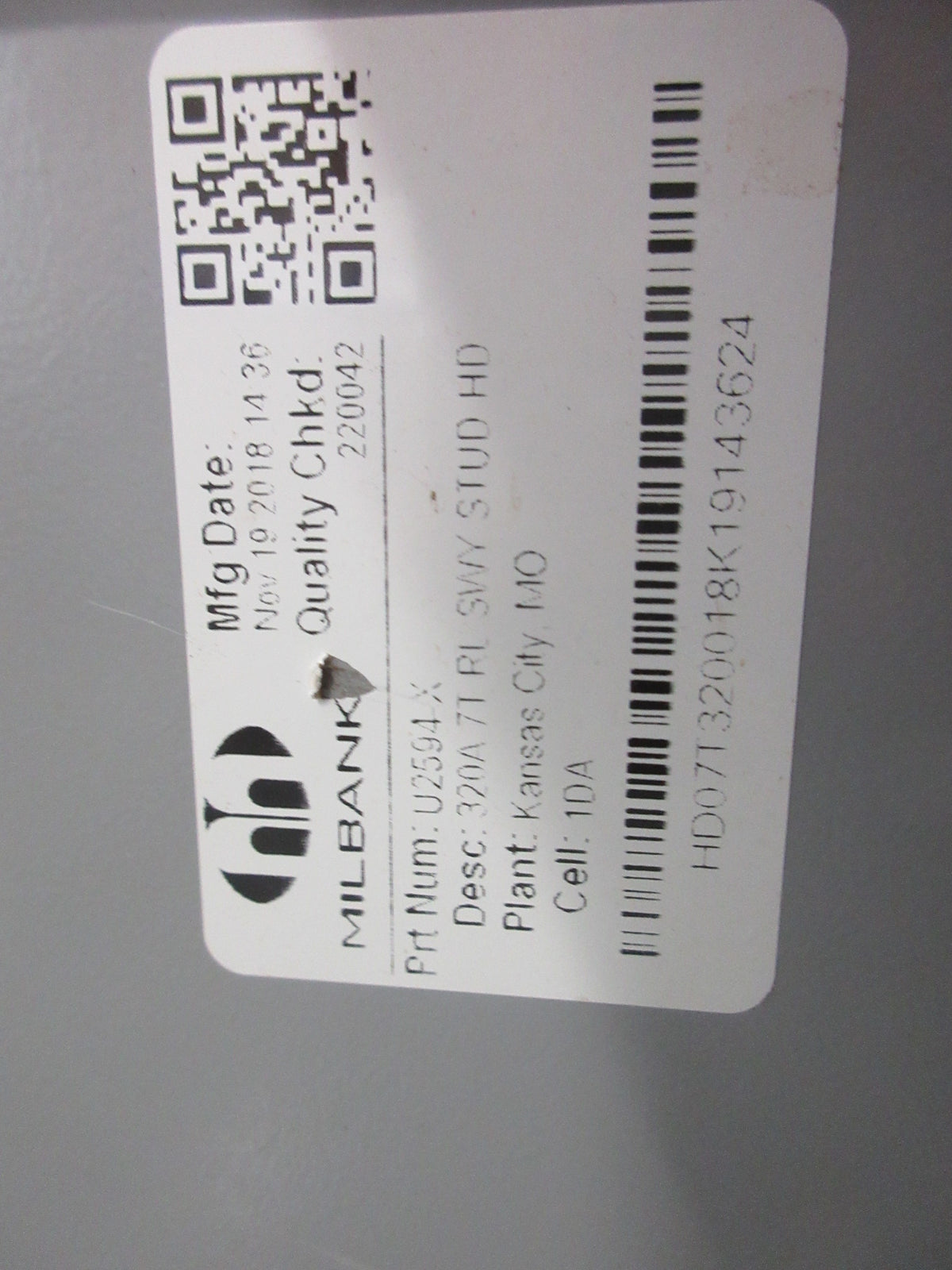 Milbank Series U-400 3R Meter Socket U2594-X 400A 600V 3PH 4W *No 3R Cap* Used