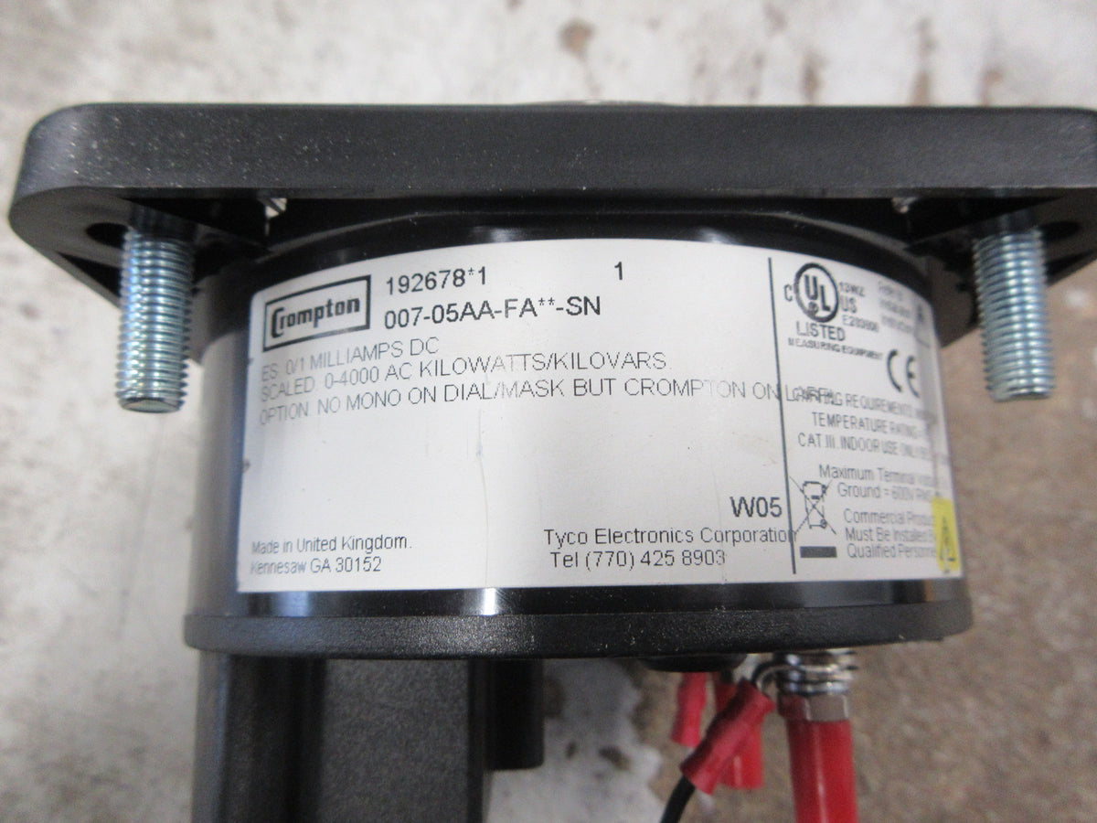 Crompton AC KW/KVAR Meter 007-05AA-FA**-SN Range: 0-4000 KW/KVAR Used